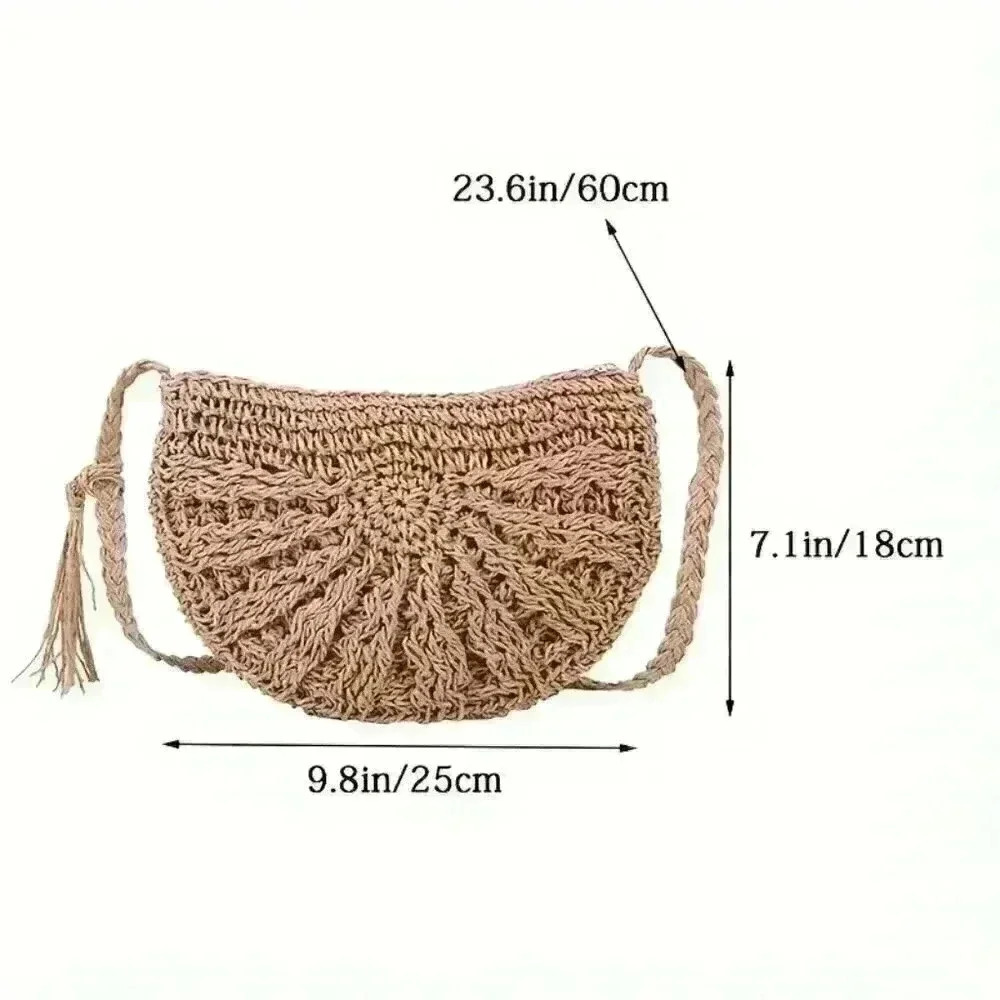 Minimalist Straw Half Round Shoulder Bag - Picture 3 of 4